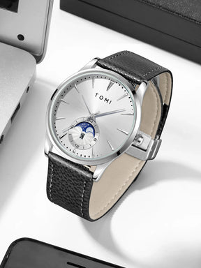 TOMI Men Luxury Leather Strap Watch Business and Leisure Large Dial Calendar Men Quartz Watch Relogio Masculino