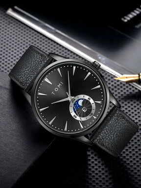 TOMI Men Luxury Leather Strap Watch Business and Leisure Large Dial Calendar Men Quartz Watch Relogio Masculino