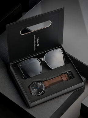 TOMI 2PCS Men Casual Fashion Watch Glasses Gift Set Classic Simple Square Case Men Quartz Watch Watch Clock Gift Set Reloj