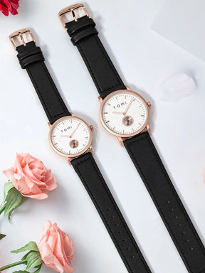TOMI Classic Simple Couple Quartz Watch Leather Strap Rose Gold Fashion Men's And Women's Watch Casual Business Watch Clock Gift