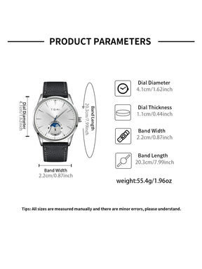 TOMI Men Luxury Leather Strap Watch Business and Leisure Large Dial Calendar Men Quartz Watch Relogio Masculino