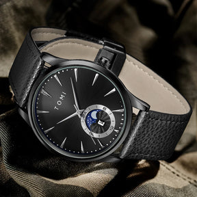 TOMI Men Luxury Leather Strap Watch Business and Leisure Large Dial Calendar Men Quartz Watch Relogio Masculino