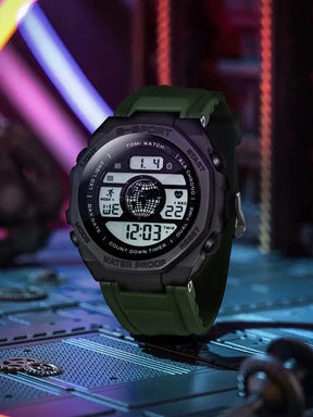 TOMI New Night Light Digital Men Electronic Watch Dual Display Outdoor Waterproof Military Sports Electronic Watch Student Watch