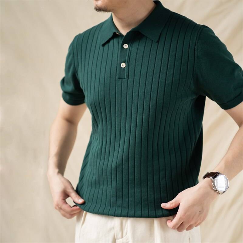 Camisa Polo Listrada Retrô de Algodão
