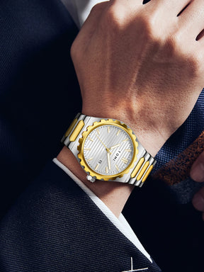 TOMI New 4PCS Luxury Men Watch Gift Set High Quality Steel Strip Striped Dial Calendar Men Quartz Watch Clock Gifts Reloj