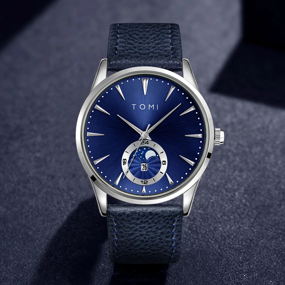 TOMI Men Luxury Leather Strap Watch Business and Leisure Large Dial Calendar Men Quartz Watch Relogio Masculino