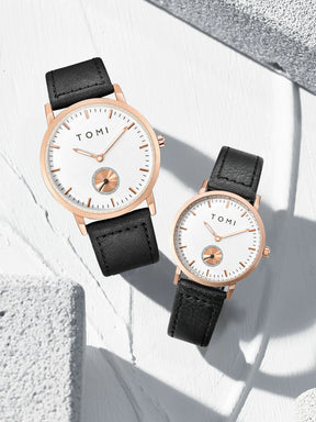 TOMI Classic Simple Couple Quartz Watch Leather Strap Rose Gold Fashion Men's And Women's Watch Casual Business Watch Clock Gift