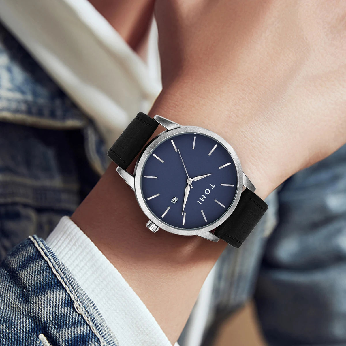 Hot Selling TOMI Men's 4PCS Gift Box Set Watch Minimalist Casual Men's Quartz Watch Tie Clip Sleeve Buckle Clock Gift Relojes