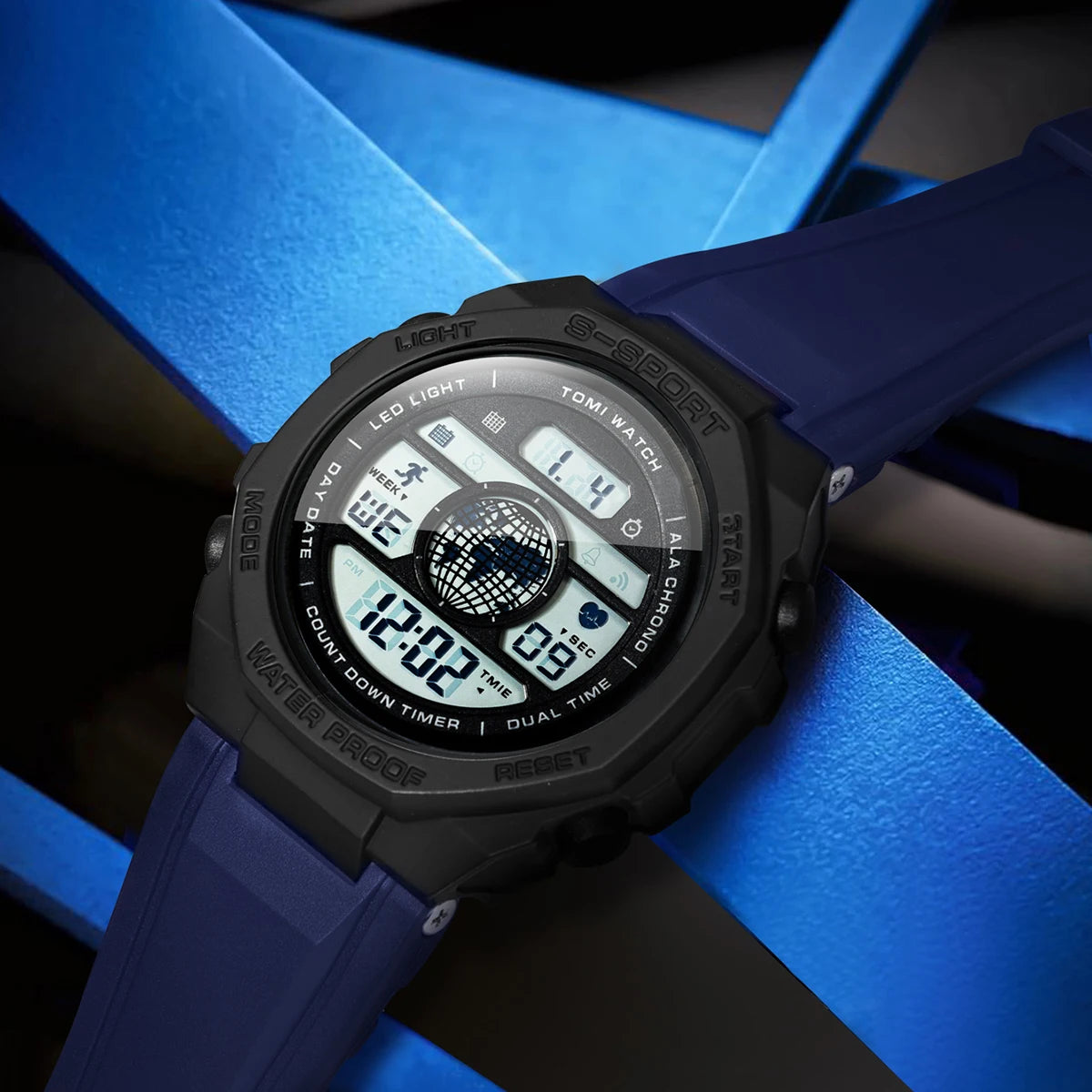 TOMI New Night Light Digital Men Electronic Watch Dual Display Outdoor Waterproof Military Sports Electronic Watch Student Watch