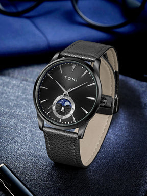 TOMI Men Luxury Leather Strap Watch Business and Leisure Large Dial Calendar Men Quartz Watch Relogio Masculino