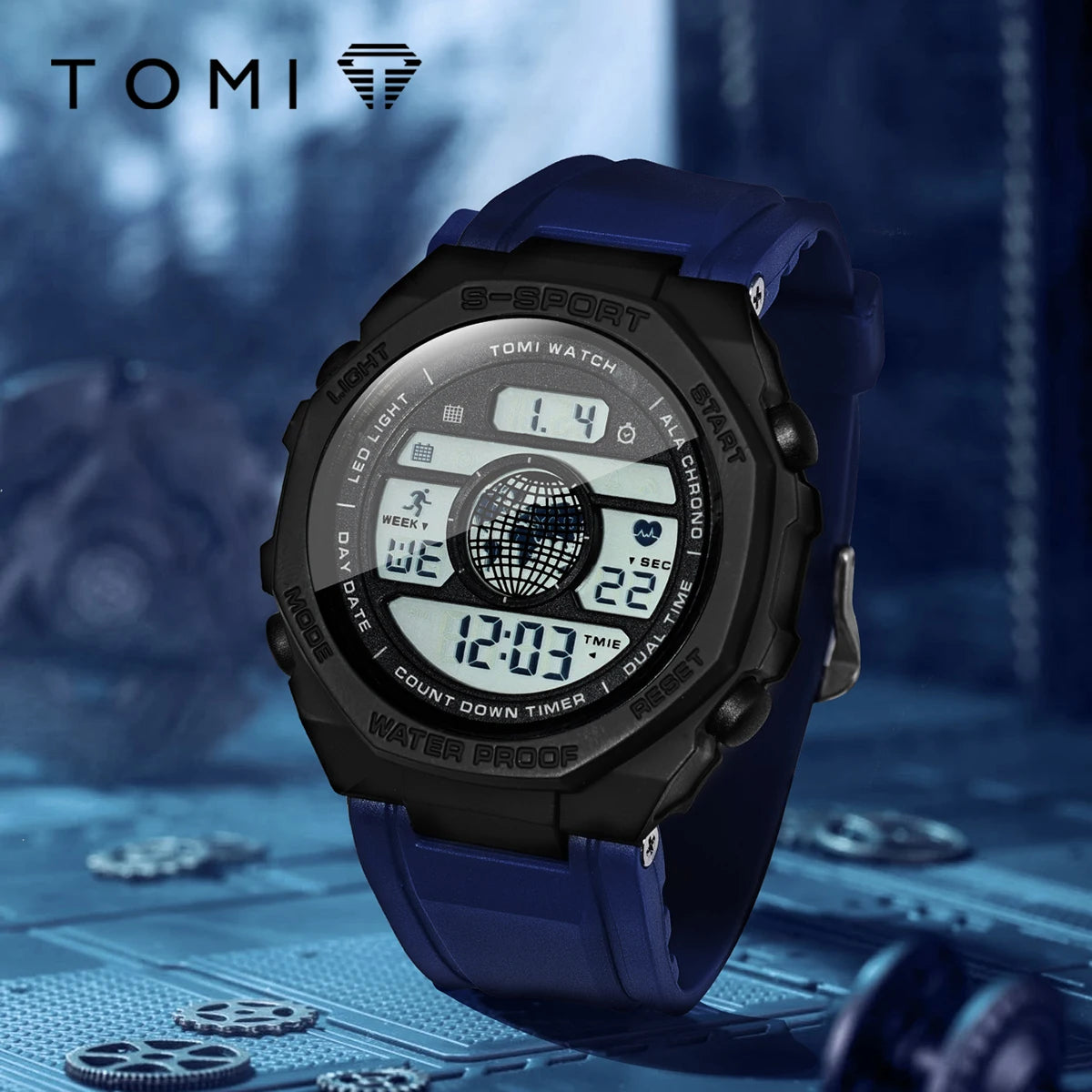 TOMI New Night Light Digital Men Electronic Watch Dual Display Outdoor Waterproof Military Sports Electronic Watch Student Watch