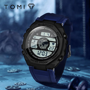 TOMI New Night Light Digital Men Electronic Watch Dual Display Outdoor Waterproof Military Sports Electronic Watch Student Watch