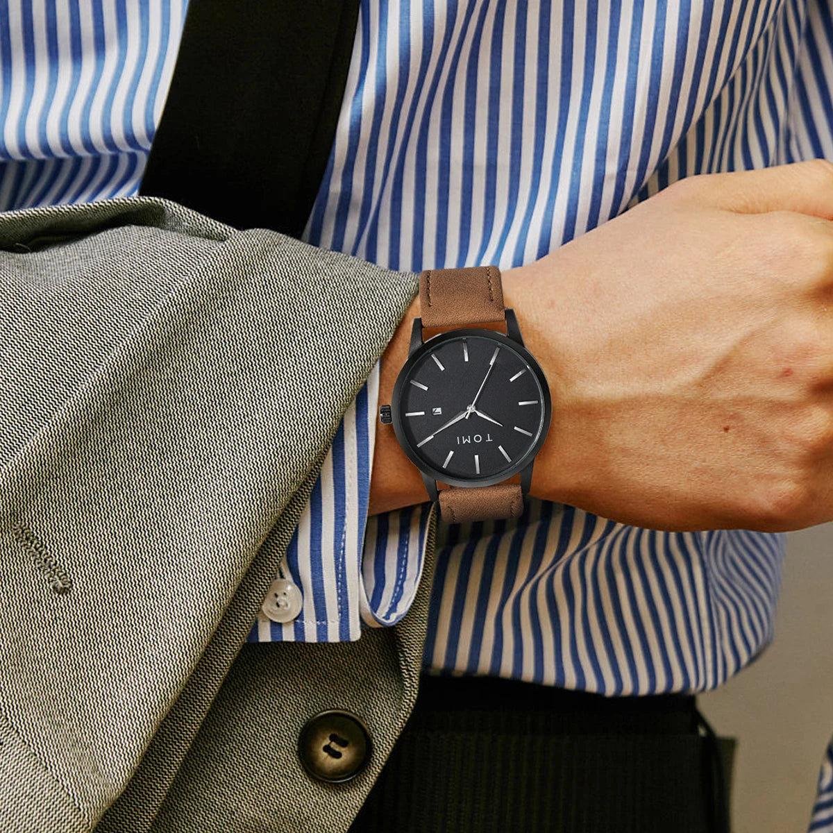 Hot Selling TOMI Men's 4PCS Gift Box Set Watch Minimalist Casual Men's Quartz Watch Tie Clip Sleeve Buckle Clock Gift Relojes