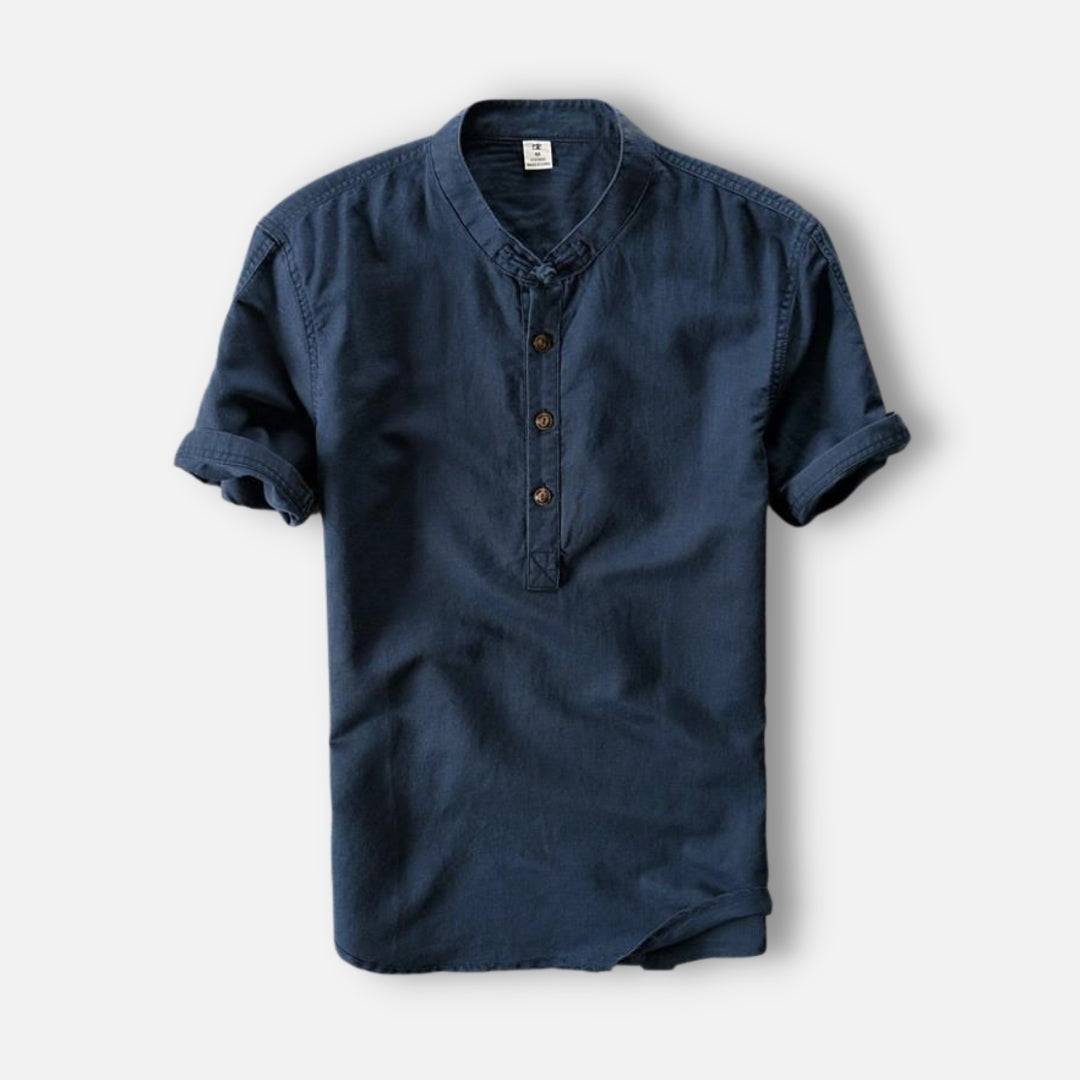 Camisa de manga curta em algodão de linho