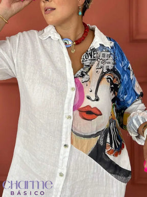 Chemise Vestido Social Elegante Camisão Manga Longa Botões