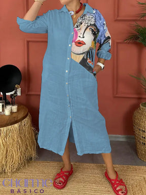 Chemise Vestido Social Elegante Camisão Manga Longa Botões