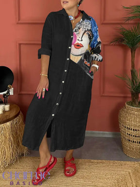 Chemise Vestido Social Elegante Camisão Manga Longa Botões