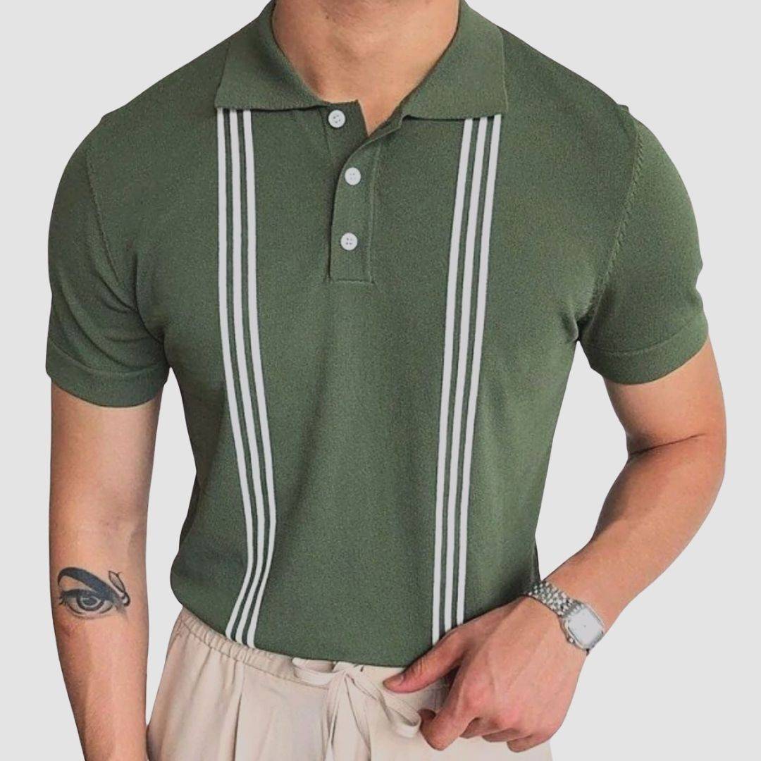 T-Shirt Polo Listrado Verde-branco