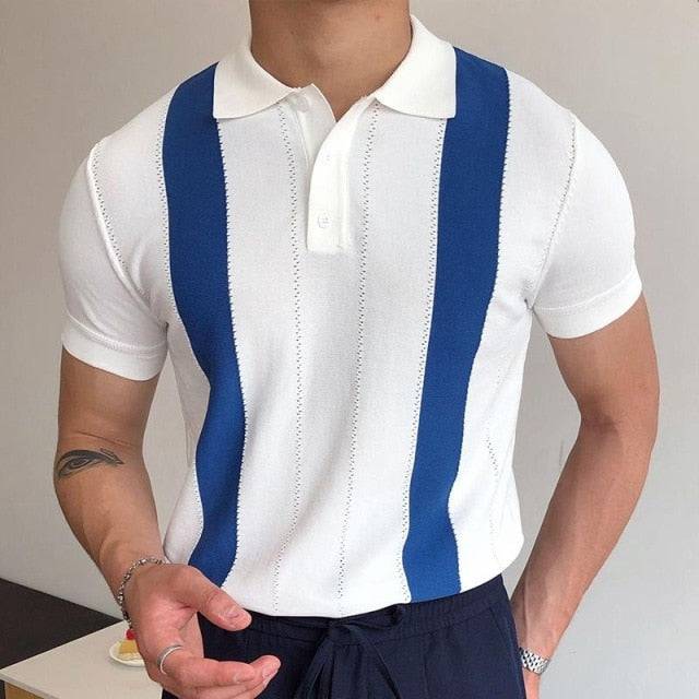 Paolo Camisolas de Polo Riscado Branco-azul