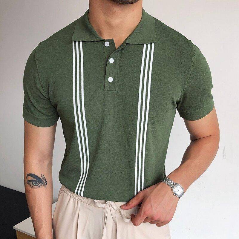 T-Shirt Polo Listrado Verde-branco