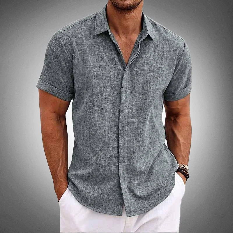 Camisa de manga curta de algodão e linho OLIVER™
